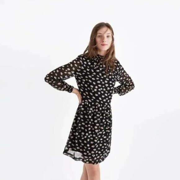 Madewell Black Seattle Floral Mistlight Mockneck Smocked Long Sleeve Dress - Picture 16 of 16